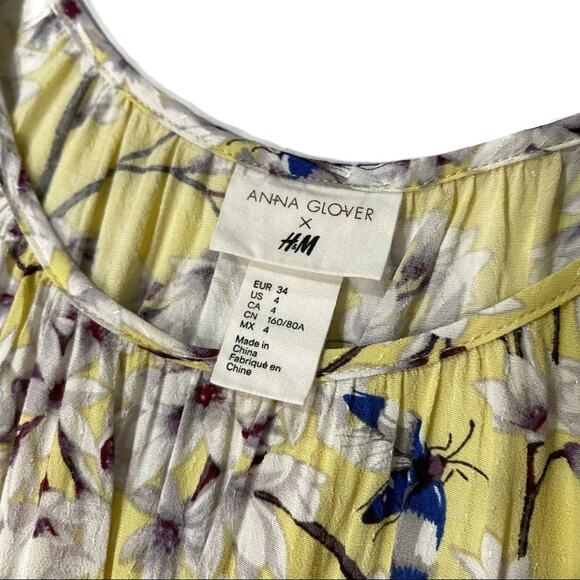 ANNA GLOVER x H&M Yellow Floral Print Midi Dress Size 4 Long Sleeve - Picture 8 of 9
